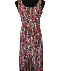 Vintage Ultimate Blues Sleeveless Maxi Dress, Brown Red Floral Print Size Small